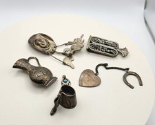 Sterling Silver Jewelry Accessories Lot Cowboy Brooch Egyptian Clip Charms 6 Pcs