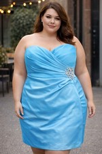 Mori Lee Light Blue Strapless Dress Satin Rhinestone Embellishment Size 20