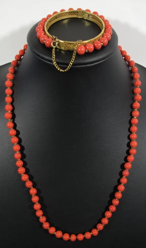 VTG~Miriam Haskell~Necklace~Bracelet~Gold Tone Beads~Glass Red Beads~MCM~Classic