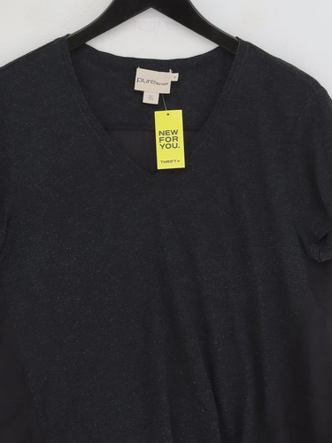 DKNY Women's Top M Grey Linen with Polyester Short Sleeve V-Neck Basic - Picture 3 of 6