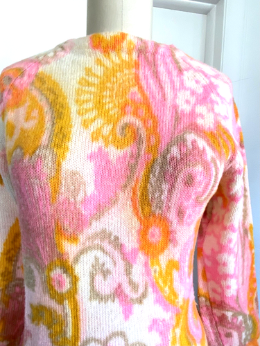 Vintage 60s Psychadelic Colorful Long Sleeve Rare Sweater Sz Small Abstract NEON - Picture 2 of 4