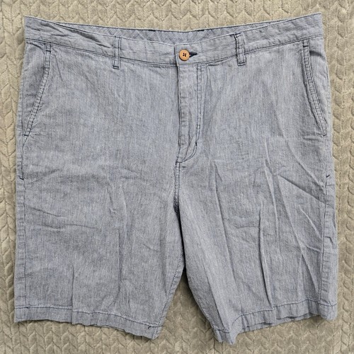 2 Tommy Bahama Mens Shorts Size 38 Linen Cotton Striped Casual Gray Blue - Picture 9 of 12