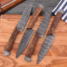 “Lot of 4 Handmade Damascus Steel Steak Knives Set – Kitchen Dining Cutlery