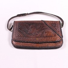 Vintage Hand-Tooled Mexican Leather Shoulder Bag - Aztec Eagle Motif