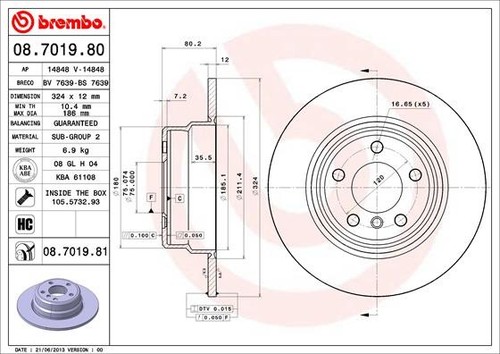 2x Brake Discs Pair Solid fits BMW X5 E53 4.4 Rear 00 to 06 324mm Set Brembo New - Picture 3 of 3