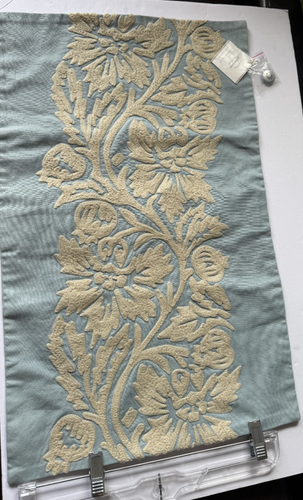 Pottery Barn Blue with Embroidered Cream Floral Lumbar Pillow Cover 16" x 26" - Picture 4 of 7