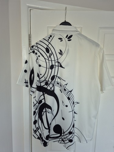 HERREN VINTAGE MUSIK NOTE PRINT KURZARM HEMD MIT BRUSTTASCHE Gr.M UK38 - Bild 3 von 4