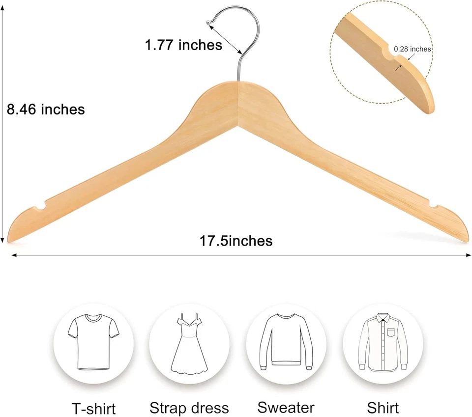 TOPIA HANGER Perchas de Madera Paquete de 30, 0,28 pulgadas Perchas Delgadas y Duraderas Sp Foto 2 de 4
