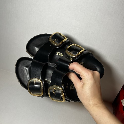 BIRKENSTOCK Arizona Big Buckle Slide Sandal (36) $170 High Shine Black - Picture 4 of 4