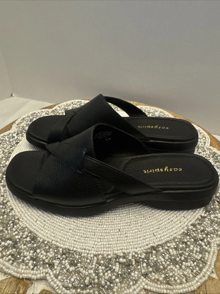 Sandalias de cuero Easy Spirt para mujer negras bonitas talla 8,5 Foto 3 de 4