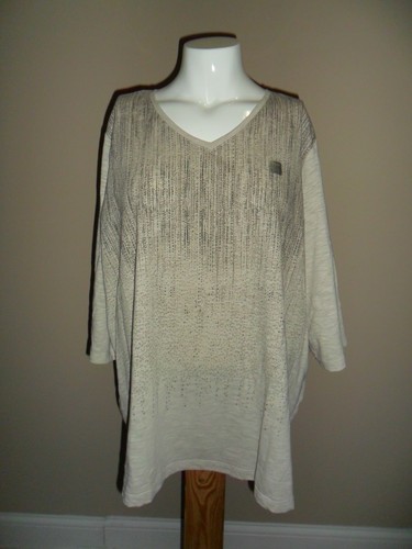 Catherines women's plus V-neck 3/4 Sleeves printed Tee Oatmeal 3XWP(26/28wp)NEW - Picture 2 of 11