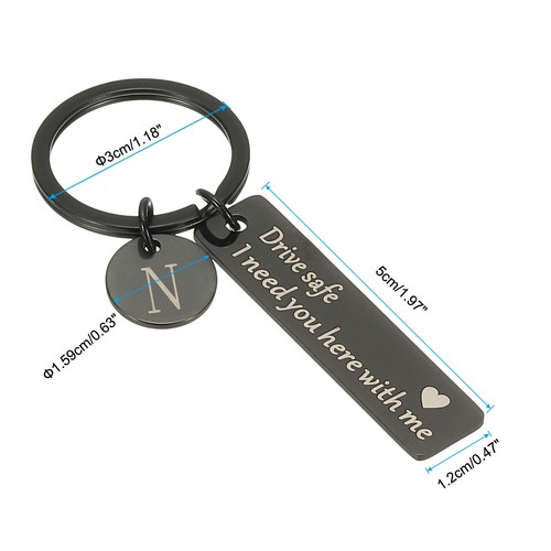 Drive Safe Keychain, 1 Set Letter N Keychain I Need You Here with Me, Black - Picture 2 of 6