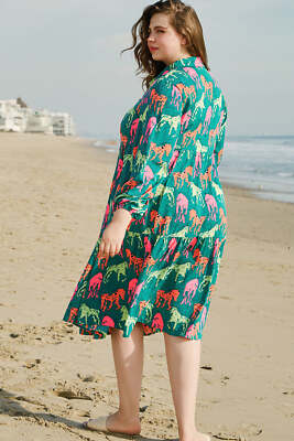 Midi Dress Horse Print Dress Green Horse Printed Long Sleeve