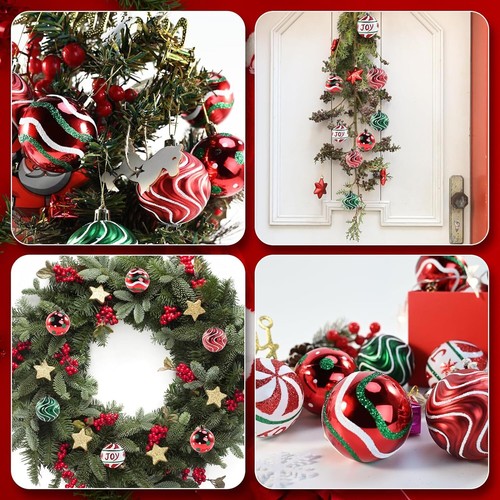 30PCS Red Green White Christmas Balls Ornaments - Shatterproof Xmas Tree Decor - Picture 8 of 12
