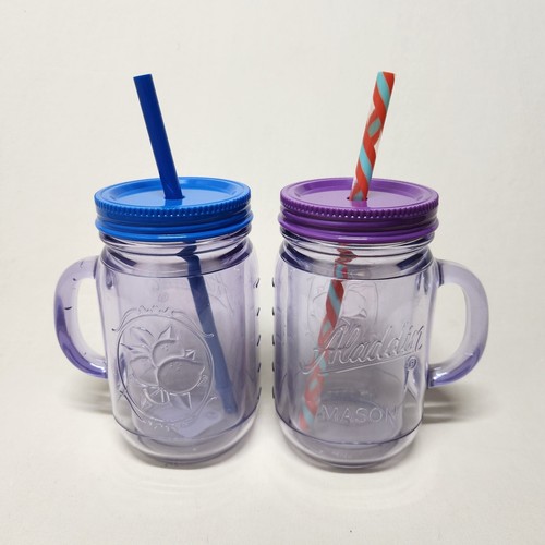 Aladdin Set Insulated 20oz Clear Plastic Mason Jar Tumbler Travel Mug - Picture 2 of 5