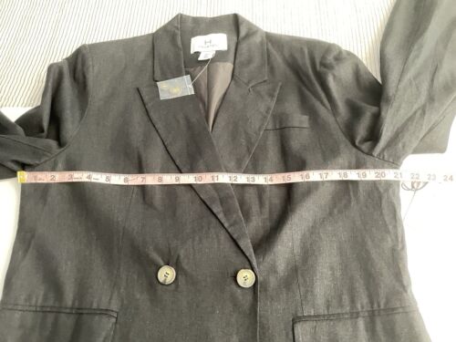 blazer giacca halston donna taglia L nero misto lino 2 bottoni - Foto 10 di 20