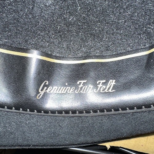 Vintage Stetson Fedora Hat Size 6 7/8 Black With Red Feather Fur Felt Hat - Picture 6 of 7