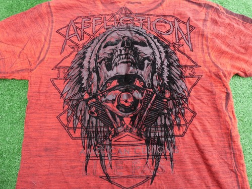 Mens Affliction American Customs Indian Chief Skeleton Head Shirt Size Medium - Picture 10 of 11