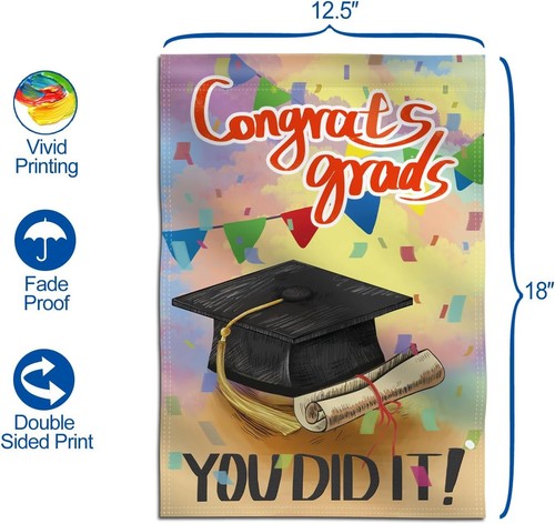 Anley Congrats Grads You Did It Decorative Garden Flags Double Sided 18"x12.5" - Picture 4 of 6