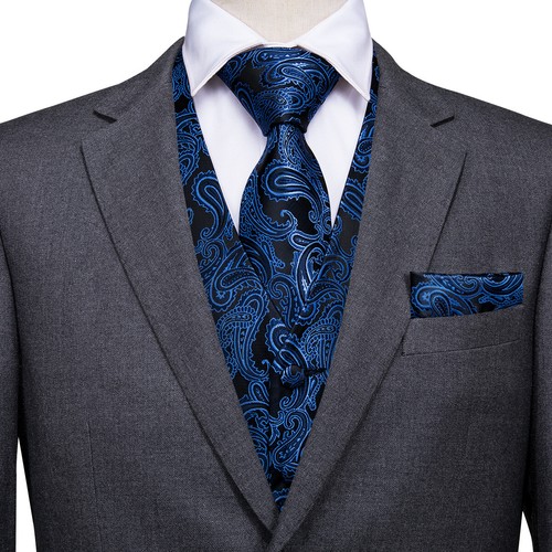 NEW Men's Paisley Design Dress Vest and Neck Tie Hankie Set For Suit or Tuxedo - Picture 25 of 151