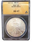 2007 $1 American Silver Eagle ANACS MS 67, 6161909