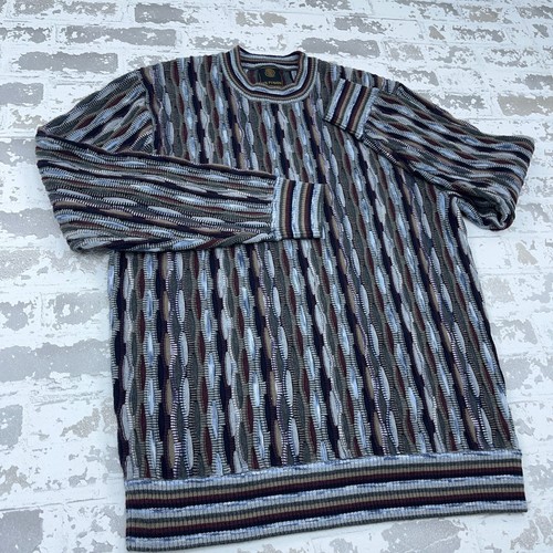 Vintage 3D Knit Sweater Men XL Gray Multi Textured Biggie Cosby Y2K Hip Hop - Picture 4 of 12
