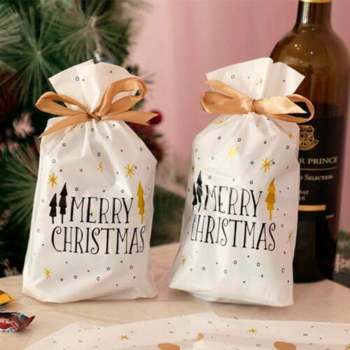 New Resealable Candy Pouches Christmas 10pcs Drawstring Year Gift Bags Cookies - Picture 6 of 9