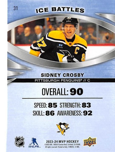 2023-24 Upper Deck MVP Ice Battles #31 Sidney Crosby - Picture 2 of 2