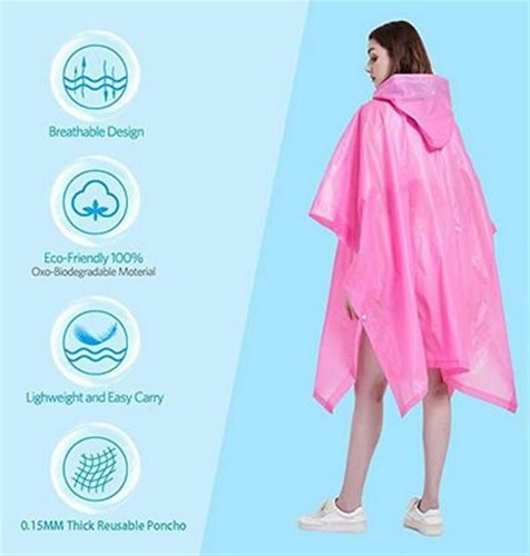Vinyl Poncho Pink Waterproof Raincover Raincoat Ground Sheet One Size Fits All - Picture 11 of 12