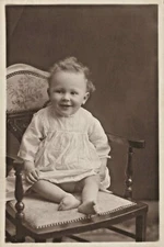 RPPC Cute Little Baby on Antique Chair Portrait Sepia Real Picture Postcard 4C