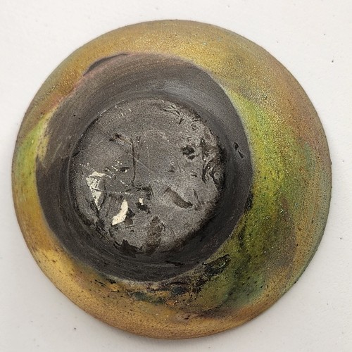 Studio RAKU bowl Iridescent Metalic Glaze Art Pottery Unsigned Made USA 3x2 - Picture 5 of 6