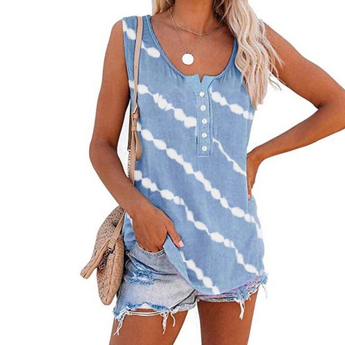 US Women Crew Neck Striped Tops T-shirt Ladies Casual Summer Loose Tank Vest Tee - Picture 9 of 15