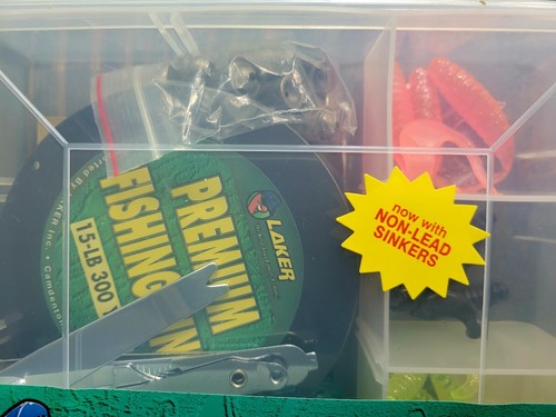 VINTAGE LAKER WALLEYE Fishing Kit Crankbaits Jigs Hooks Swivels Clippers Line + - Picture 7 of 8