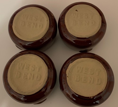 Vintage West Bend USA Brown Glaze Set Of 4 Mini Ceramic Bean Pot 3.5” Diameter - Picture 3 of 6