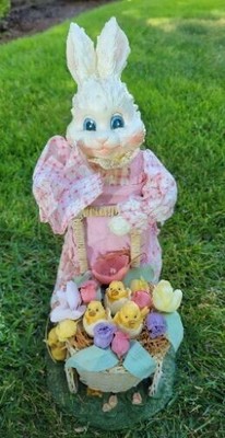 Vintage Fabric Mache Resin Spring Easter Bunny About 13-14'' Tall-A11