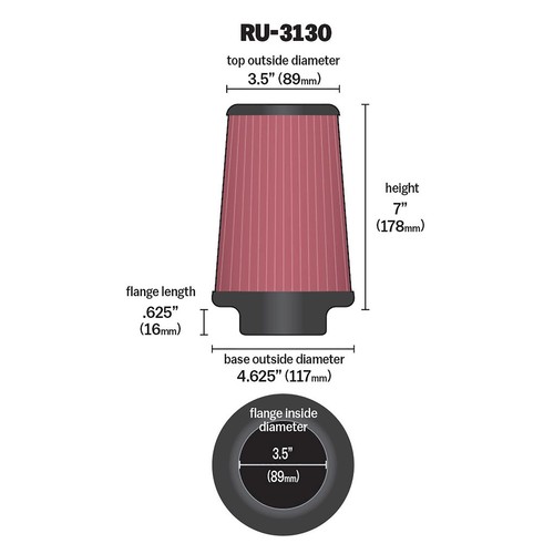 K&N Universal runder konischer Luftfilter 89 mm Hals-ID - Gummi-Endkappe - RU-3130 - Bild 4 von 4