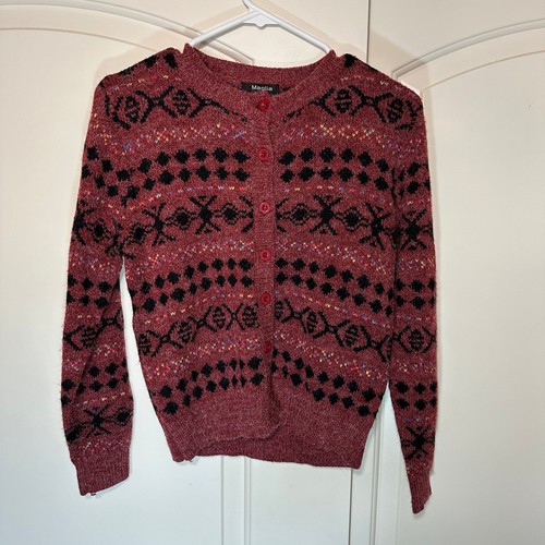 Maglia Cardigan Sweater Knit Patterned Soft Button Up Fair Isle Girls Large