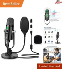 Portable Versatile USB Microphone for Gaming, Videos - Plug&Play Studio Mic