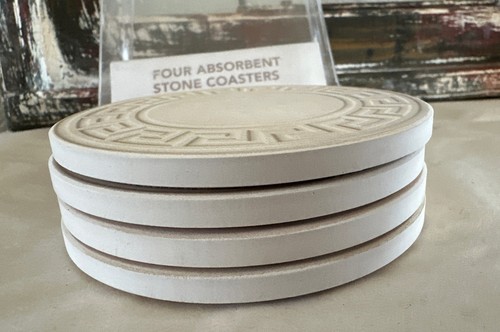Highland Home Four Round Absorbent Stone Coasters Set Cork Backed New - Picture 2 of 4