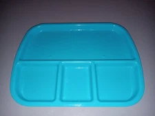 Turquoise Blue Divided Plastic Tray 4-Compartment 12" X 9" Kids Cafeteria Style