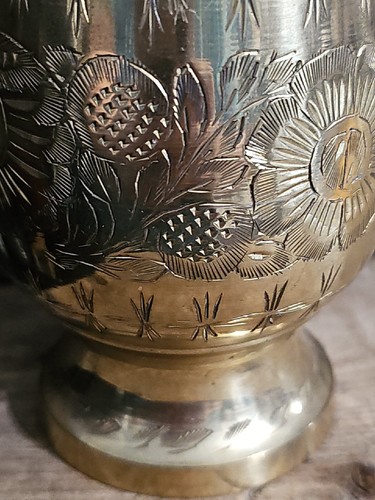 Vintage Old Fashioned Flower Design Brass Water / Wine Drinking Glass INDIA - Picture 11 of 14