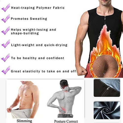 Men Waist Trainer Sauna Vest Sweat Body Shaper Polymer Premium Gym Workout Shirt - Picture 6 of 19