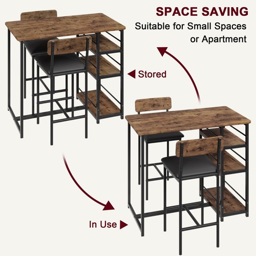 Dining Set Bar Table and 2 Upholstered Height Chairs Wood Top for Small Kitchen - Picture 39 of 58