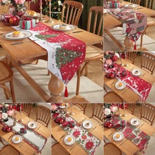 Christmas Tablecloth Table Runner with Tassel Desktop Flag Home Party Decor