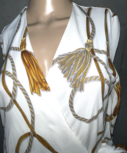 Gucci Vintage Runway Tassel Bamboo White Logo Print Wrap Dress 4 6 / MEDIUM - Picture 2 of 6