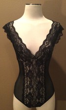 Flora Lingerie L Black Lace Coquette Bodysuit Cami  Cutout Back