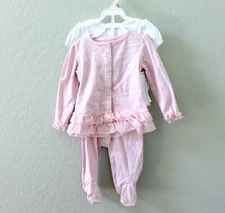Koala Baby 3Pc Long Sleeve Ruffle Top Bodysuit & Footed Pant Set Size 12M Pink