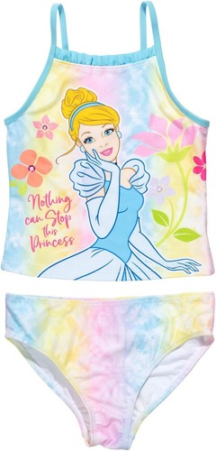Disney Princess ☆ Girls Cinderella 2 Piece Tankini Swimsuit Set ☆ Size 10/12 - Foto 1 di 5