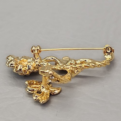 Flower Brooch Trembler Butterfly Gold Tone Rhinestones Insect 1 7/8" - Picture 7 of 10