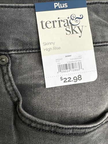 New Terra & Sky Women's Plus Size High Rise Skinny Jeans, Gray, 20W Petite - Picture 6 of 7
